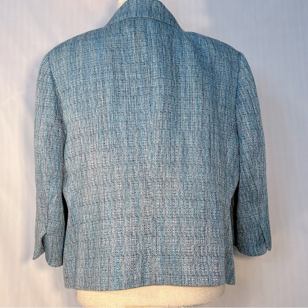 Talbots Blazer Jacket Lightweight Blue/White Tweed Linen Cotton Blend 14WP 👍 - Picture 3 of 7